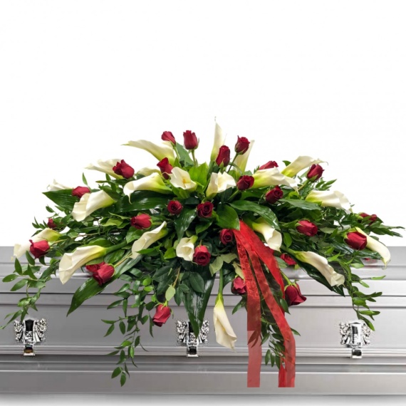 Red Rose and Calla Lily Casket Spray