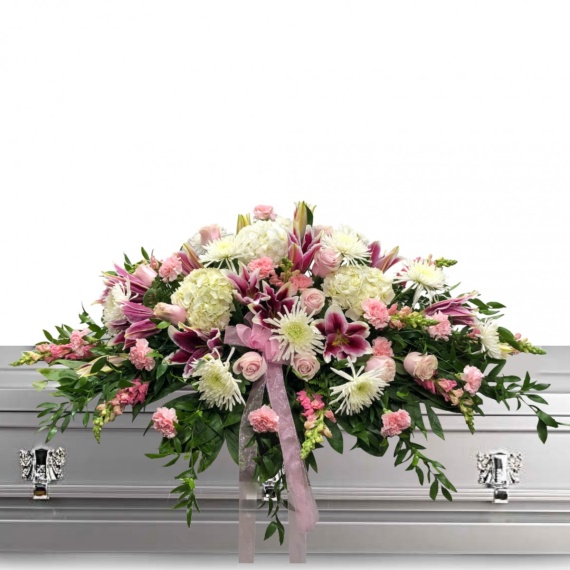 Pink Mum and Lily Casket Spray