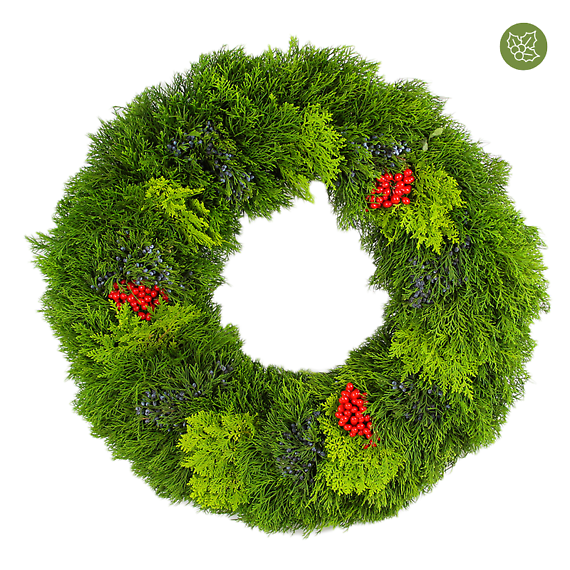 24\" Joyful Juniper & Red Berry Wreath