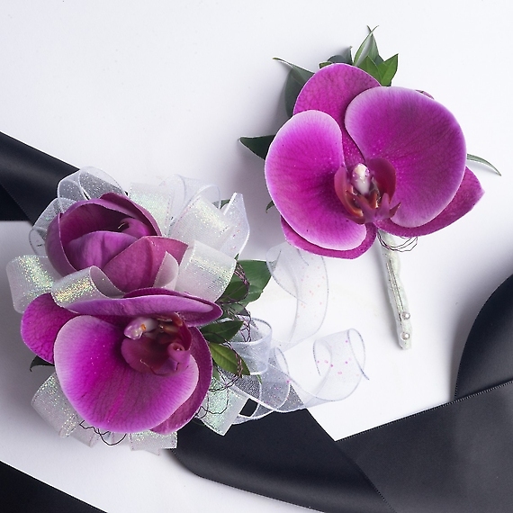 Purple Phal Orchid Corsage & Boutonniere
