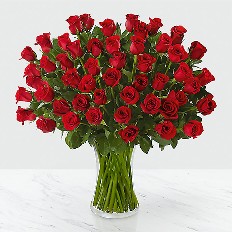 Fifty Long Stem Red Roses of Romance